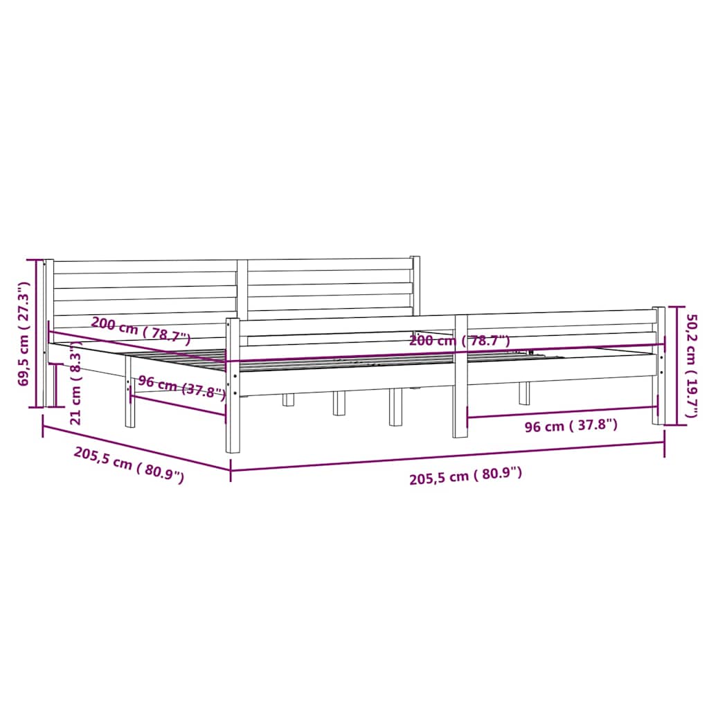 Bed Frame without Mattress Solid Wood 200x200 cm