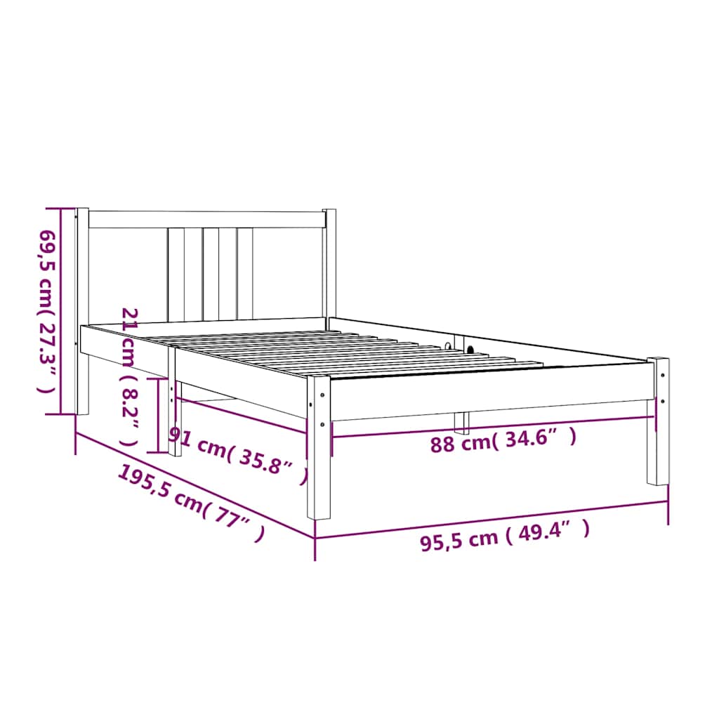 Bed Frame without Mattress Solid Wood 90x190 cm Single