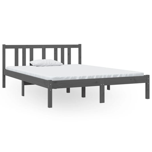 Bed Frame without Mattress Grey Solid Wood 135x190 cm Double Double Bed Frame without Mattress Grey Solid Wood 135x190 cm Double Double