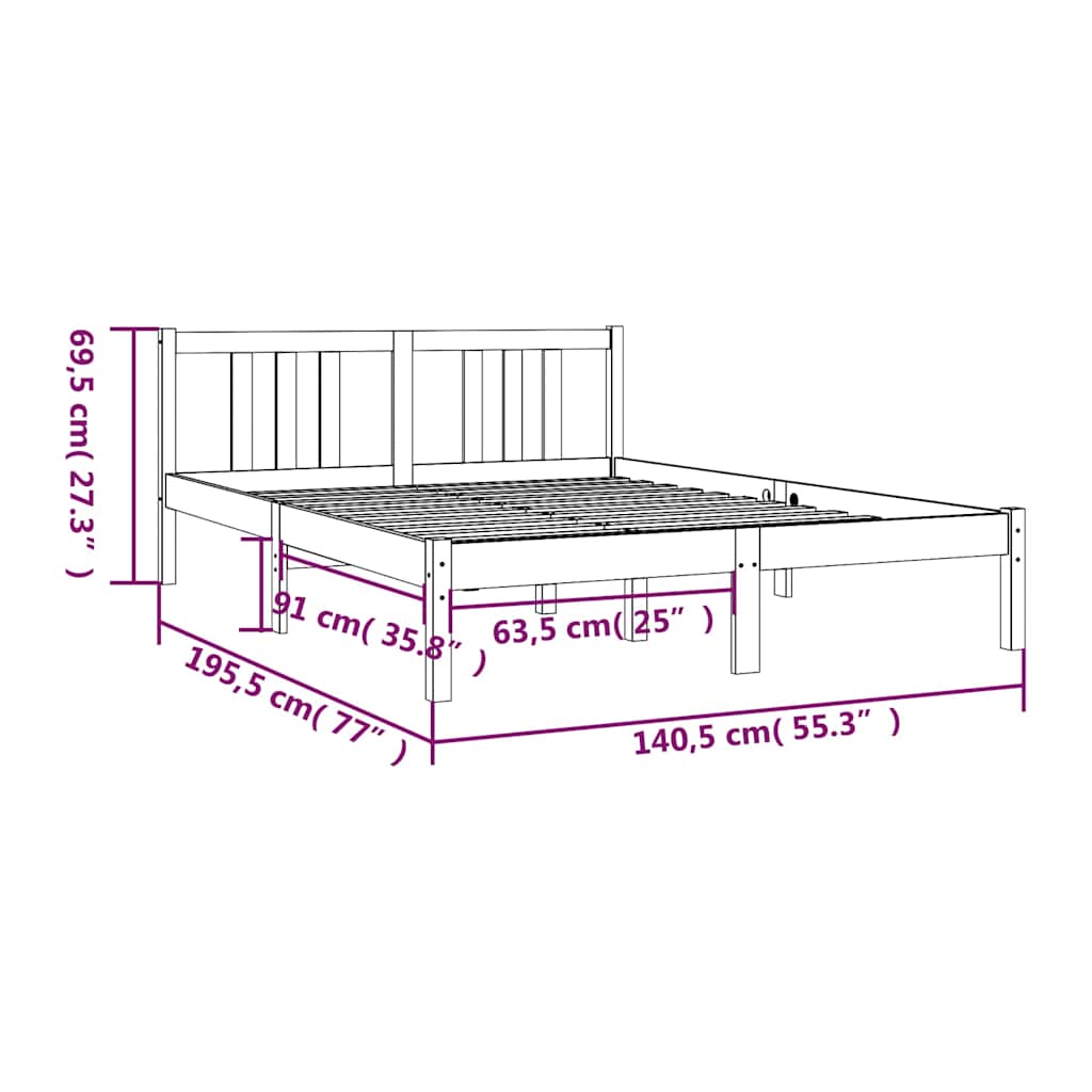Bed Frame without Mattress Grey Solid Wood 135x190 cm Double