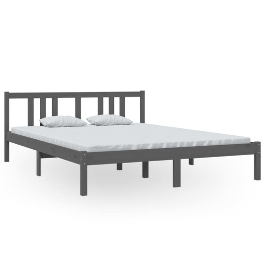 Bed Frame without Mattress Grey Solid Wood 150x200 cm King Size King Size Bed Frame without Mattress Grey Solid Wood 150x200 cm King Size King Size