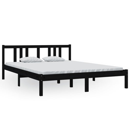 Bed Frame without Mattress Black Solid Wood 150x200 cm King Size King Size Bed Frame without Mattress Black Solid Wood 150x200 cm King Size King Size