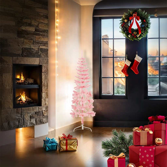 Slim Artificial Half Christmas Tree with Stand Pink 120 cm Slim Artificial Half Christmas Tree with Stand Pink 120 cm