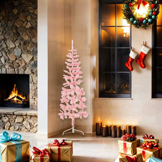 Slim Artificial Half Christmas Tree with Stand Pink 150 cm Slim Artificial Half Christmas Tree with Stand Pink 150 cm