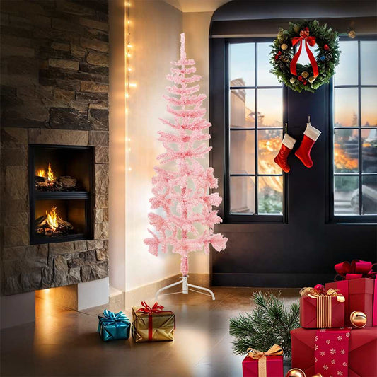Slim Artificial Half Christmas Tree with Stand Pink 180 cm Slim Artificial Half Christmas Tree with Stand Pink 180 cm