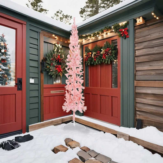 Slim Artificial Half Christmas Tree with Stand Pink 240 cm Slim Artificial Half Christmas Tree with Stand Pink 240 cm