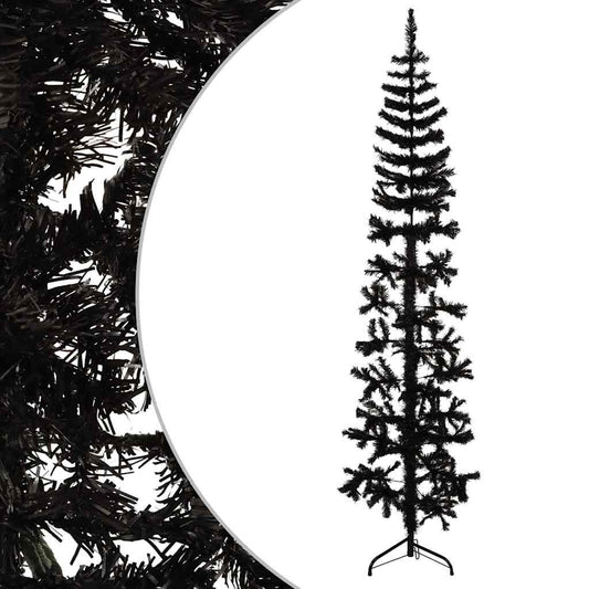Slim Artificial Half Christmas Tree with Stand Black 210 cm Slim Artificial Half Christmas Tree with Stand Black 210 cm