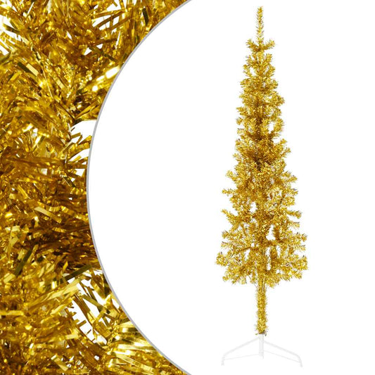 Slim Artificial Half Christmas Tree with Stand Gold 120 cm Slim Artificial Half Christmas Tree with Stand Gold 120 cm