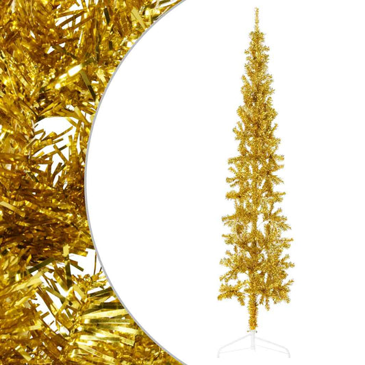 Slim Artificial Half Christmas Tree with Stand Gold 240 cm Slim Artificial Half Christmas Tree with Stand Gold 240 cm