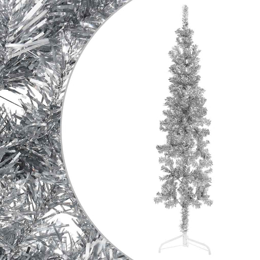 Slim Artificial Half Christmas Tree with Stand Silver 120 cm Slim Artificial Half Christmas Tree with Stand Silver 120 cm