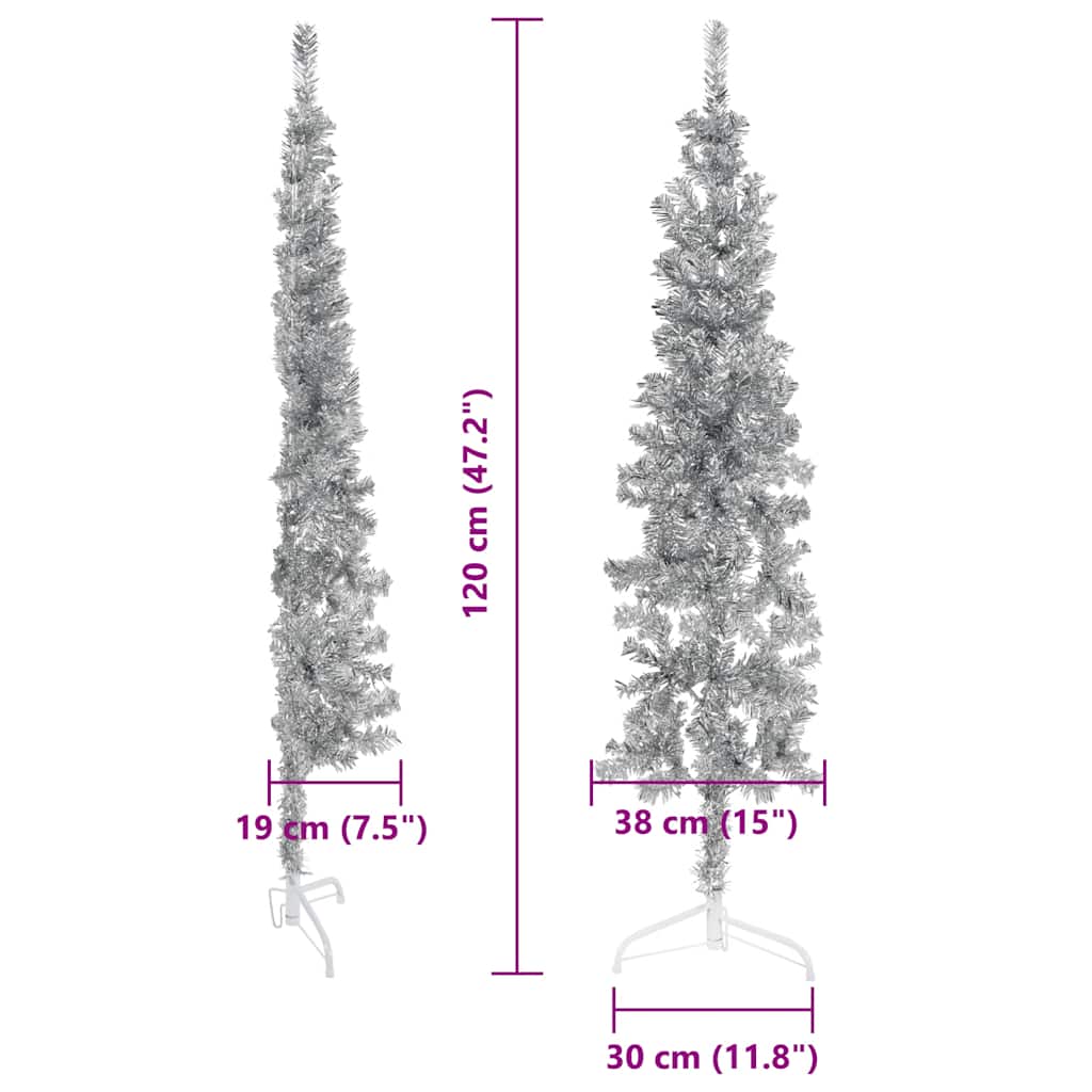 Slim Artificial Half Christmas Tree with Stand Silver 120 cm
