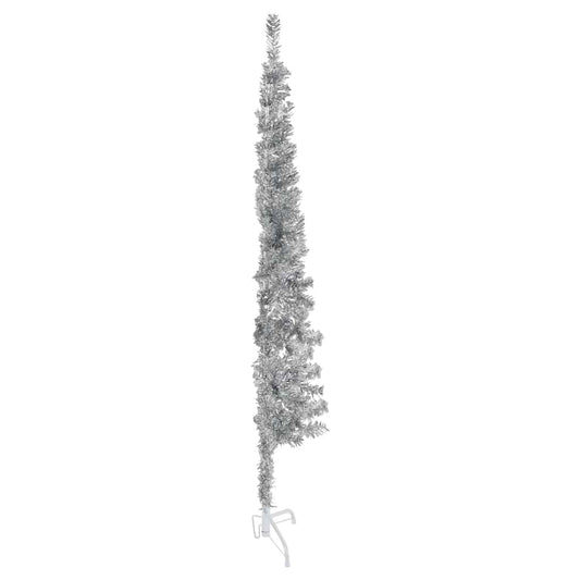 Slim Artificial Half Christmas Tree with Stand Silver 150 cm Slim Artificial Half Christmas Tree with Stand Silver 150 cm