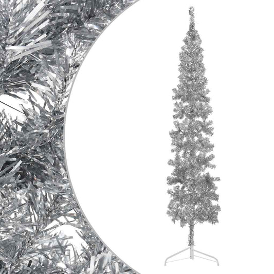 Slim Artificial Half Christmas Tree with Stand Silver 240 cm Slim Artificial Half Christmas Tree with Stand Silver 240 cm