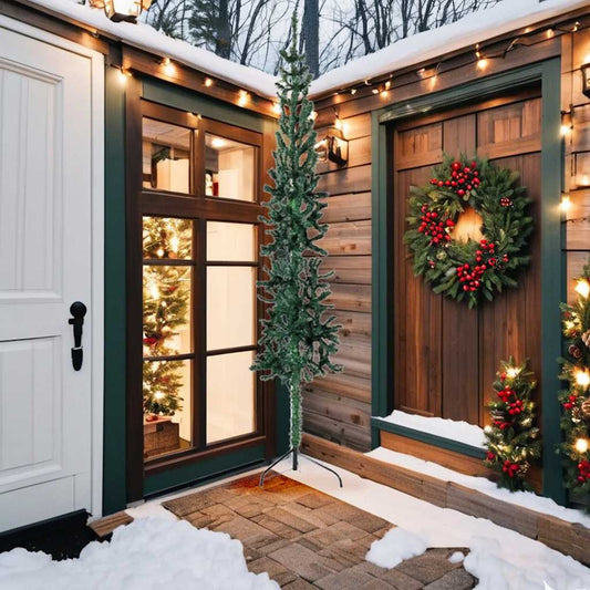 Slim Artificial Half Christmas Tree with Stand Green 240 cm Slim Artificial Half Christmas Tree with Stand Green 240 cm