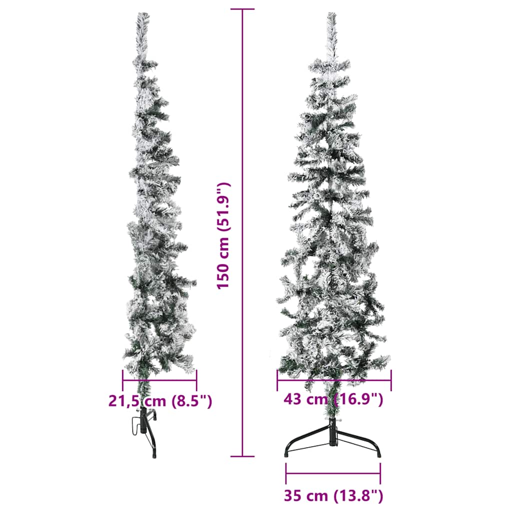 Slim Artificial Half Christmas Tree with Flocked Snow 150 cm