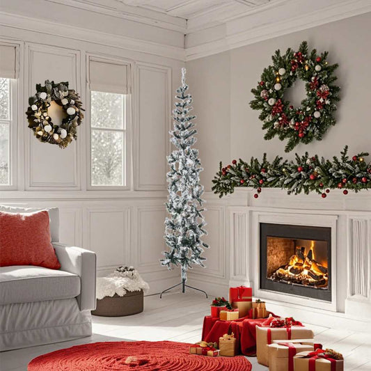 Slim Artificial Half Christmas Tree with Flocked Snow 180 cm Slim Artificial Half Christmas Tree with Flocked Snow 180 cm