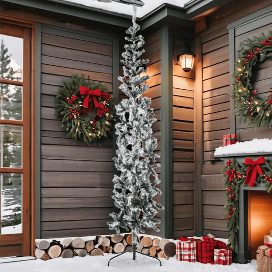 Slim Artificial Half Christmas Tree with Flocked Snow 210 cm Slim Artificial Half Christmas Tree with Flocked Snow 210 cm