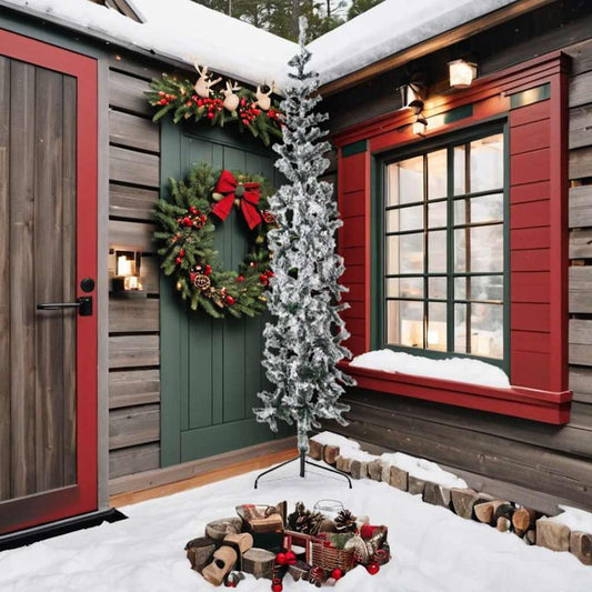 Slim Artificial Half Christmas Tree with Flocked Snow 240 cm Slim Artificial Half Christmas Tree with Flocked Snow 240 cm