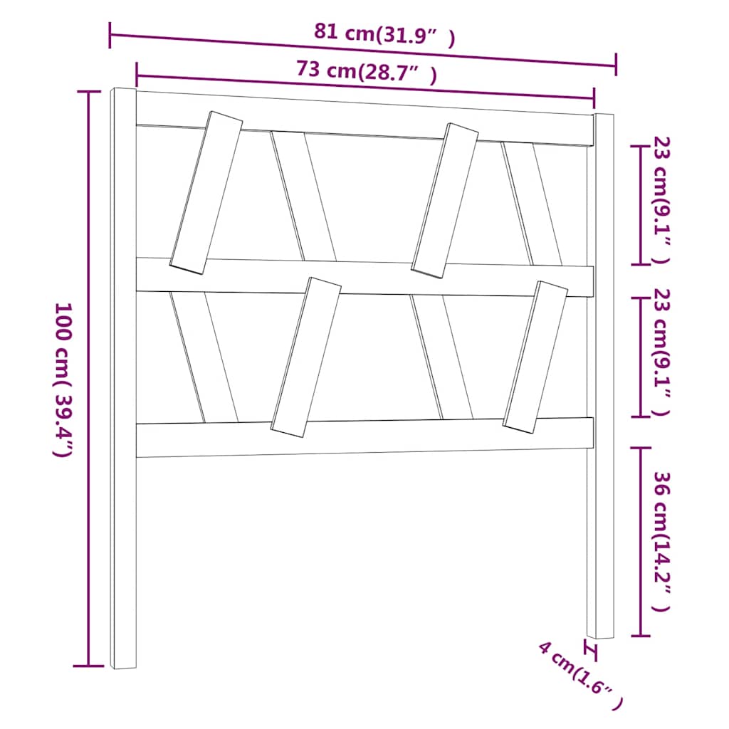 Bed Headboard | Black | Solid pinewood | Medium | Decorative Inlays