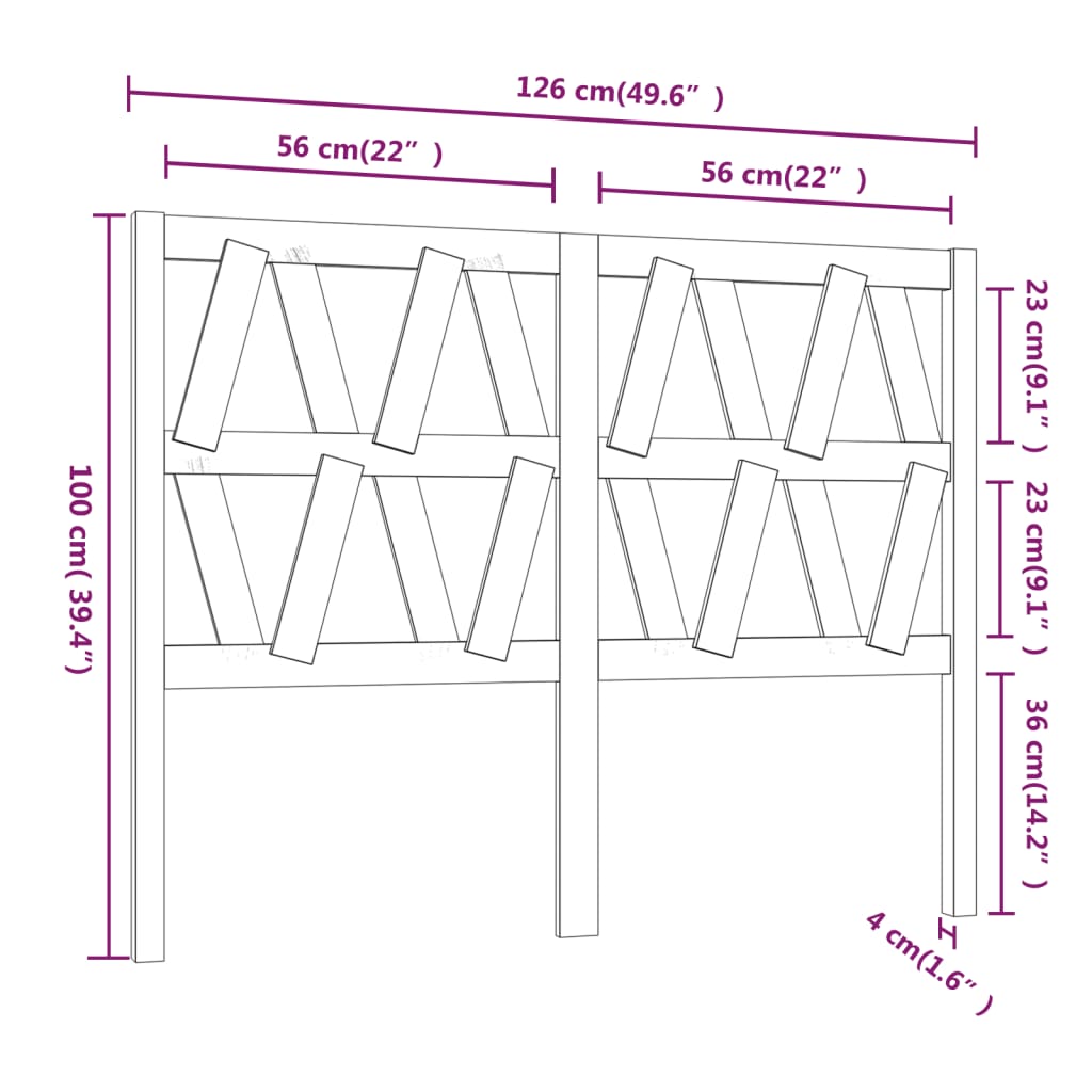 Bed Headboard | Black | Solid pine wood | 126x4x100 cm