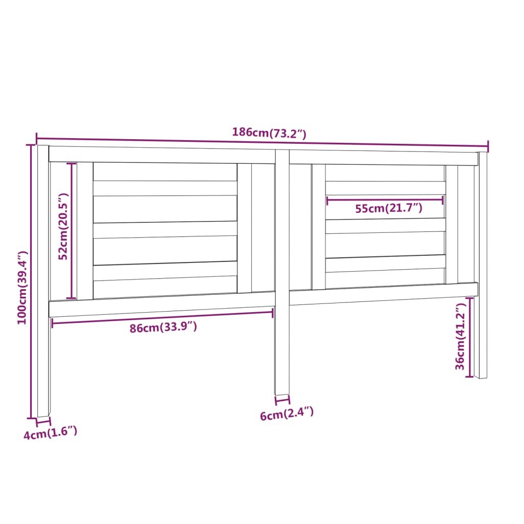 Bed Headboard | Grey | Solid Pine Wood | 186 cm x 4 cm x 100 cm
