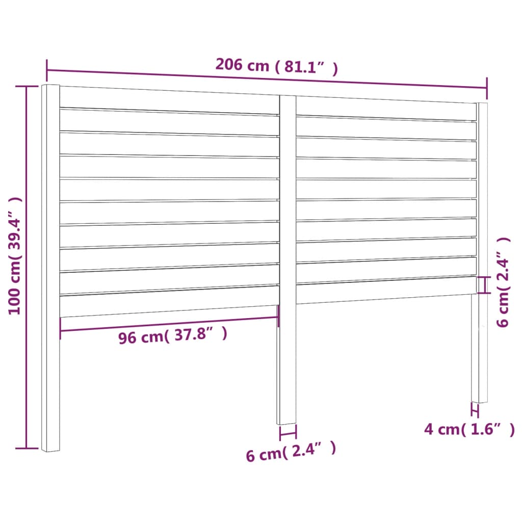 819041 vidaXL Bed Headboard White 206x4x100 cm Solid Wood Pine