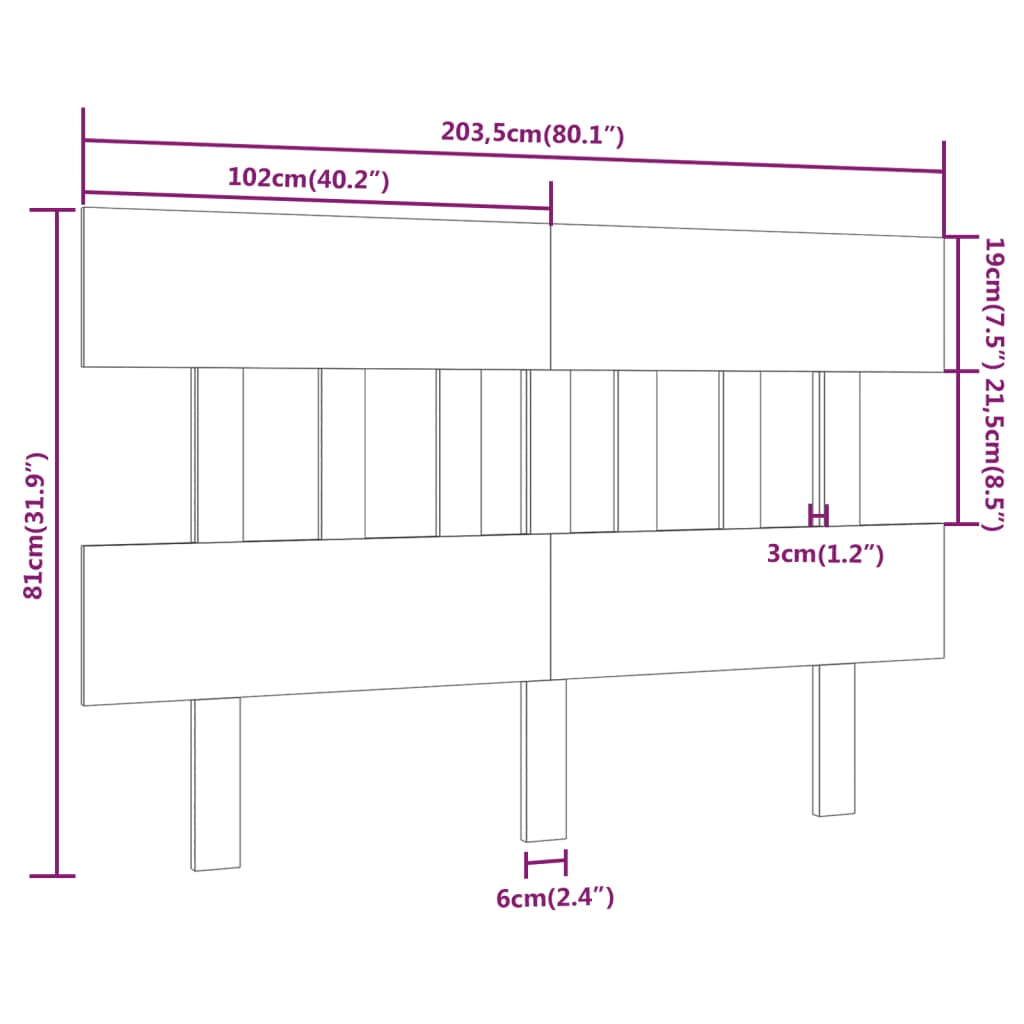 Bed Headboard 203.5x3x81 cm Solid Wood Pine