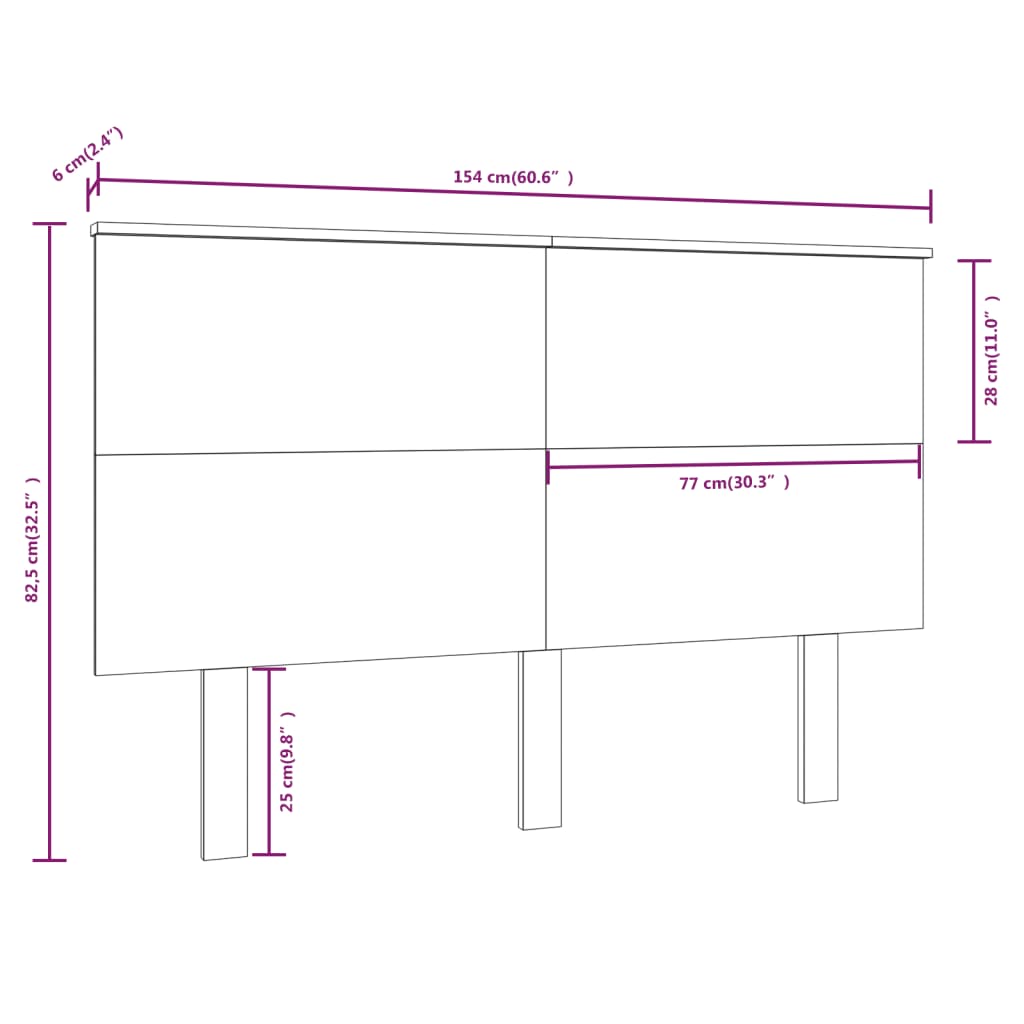 819175 vidaXL Bed Headboard 154x6x82,5 cm Solid Wood Pine