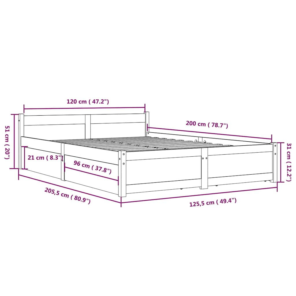 Bed Frame without Mattress with Drawers 120x200 cm