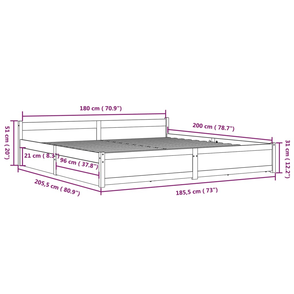 Bed Frame without Mattress with Drawers White Super King