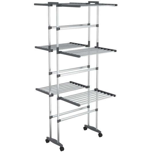 3-Tier Laundry Drying Rack with Wheels Silver 60x70x129 cm 3-Tier Laundry Drying Rack with Wheels Silver 60x70x129 cm
