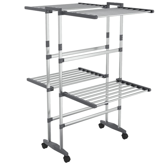 2-Tier Laundry Drying Rack with Wheels Silver 60x70x106 cm 2-Tier Laundry Drying Rack with Wheels Silver 60x70x106 cm