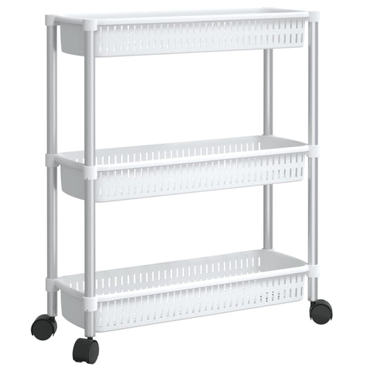 3-Tier Storage Trolley Silver and White Aluminium 3-Tier Storage Trolley Silver and White Aluminium