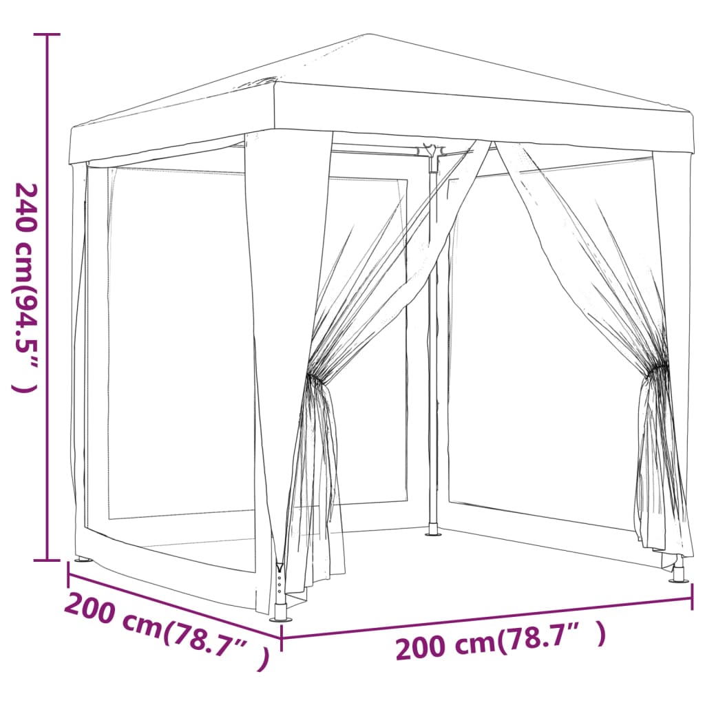 319220 vidaXL Party Tent with 4 Mesh Sidewalls Red 2x2 m HDPE