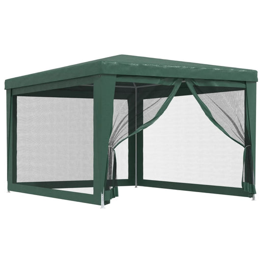 Party Tent with 4 Mesh Sidewalls Green 3x4 m HDPE Party Tent with 4 Mesh Sidewalls Green 3x4 m HDPE