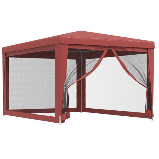 Party Tent with 4 Mesh Sidewalls Red 3x4 m HDPE Party Tent with 4 Mesh Sidewalls Red 3x4 m HDPE