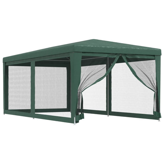 Party Tent with 6 Mesh Sidewalls Green 3x6 m HDPE Party Tent with 6 Mesh Sidewalls Green 3x6 m HDPE