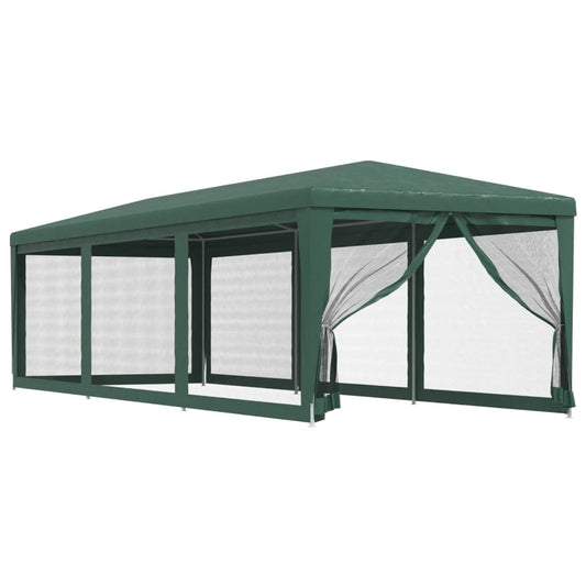 Party Tent with 8 Mesh Sidewalls Green 3x9 m HDPE Party Tent with 8 Mesh Sidewalls Green 3x9 m HDPE