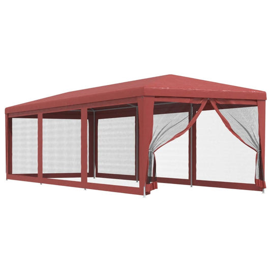 Party Tent with 8 Mesh Sidewalls Red 3x9 m HDPE Party Tent with 8 Mesh Sidewalls Red 3x9 m HDPE