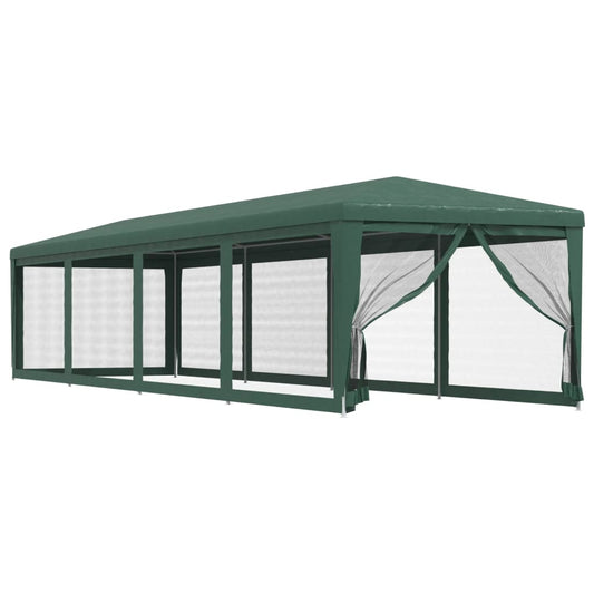 Party Tent with 10 Mesh Sidewalls Green 3x12 m HDPE Party Tent with 10 Mesh Sidewalls Green 3x12 m HDPE