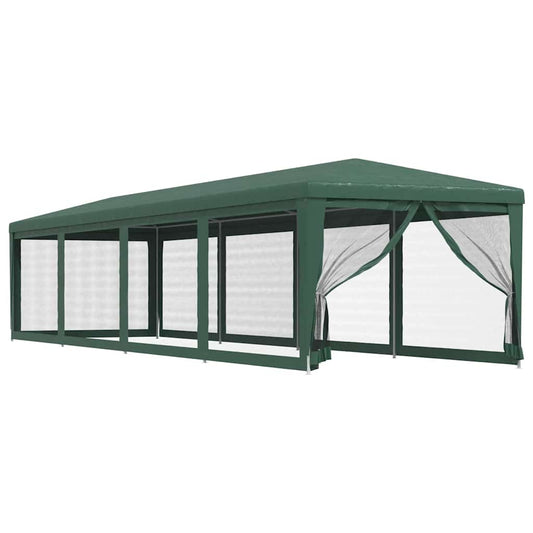 Party Tent with 10 Mesh Sidewalls Green 3x12 m HDPE Party Tent with 10 Mesh Sidewalls Green 3x12 m HDPE