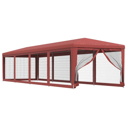 Party Tent with 10 Mesh Sidewalls Red 3x12 m HDPE Party Tent with 10 Mesh Sidewalls Red 3x12 m HDPE