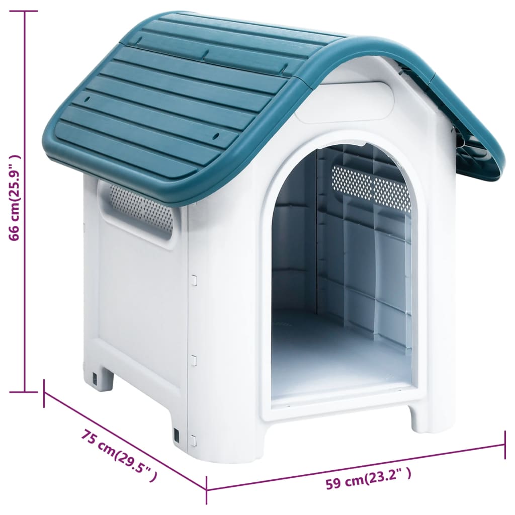 152225 vidaXL Dog House Blue 59x75x66 cm Polypropylene