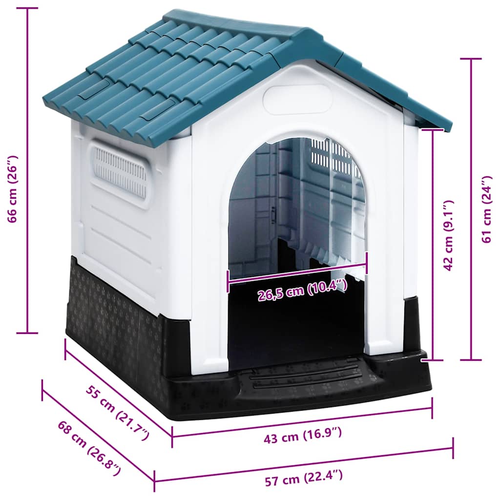 152227 vidaXL Dog House Blue 57x68x66 cm Polypropylene