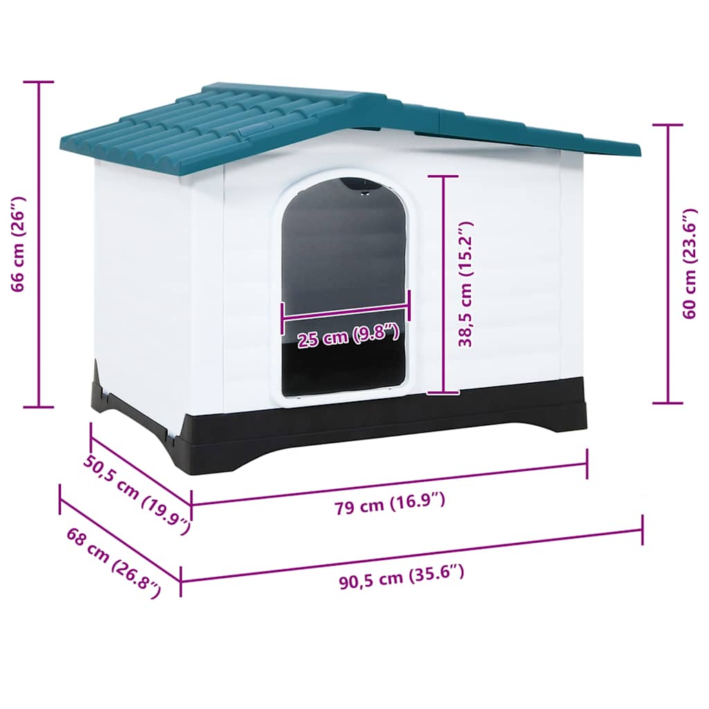 152229 vidaXL Dog House Blue 90,5x68x66 cm Polypropylene