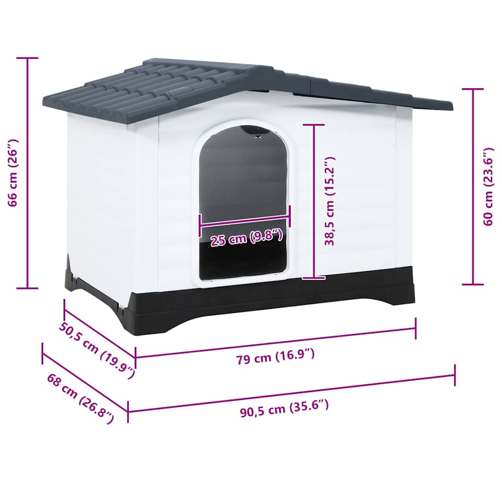 152230 vidaXL Dog House Grey 90,5x68x66 cm Polypropylene