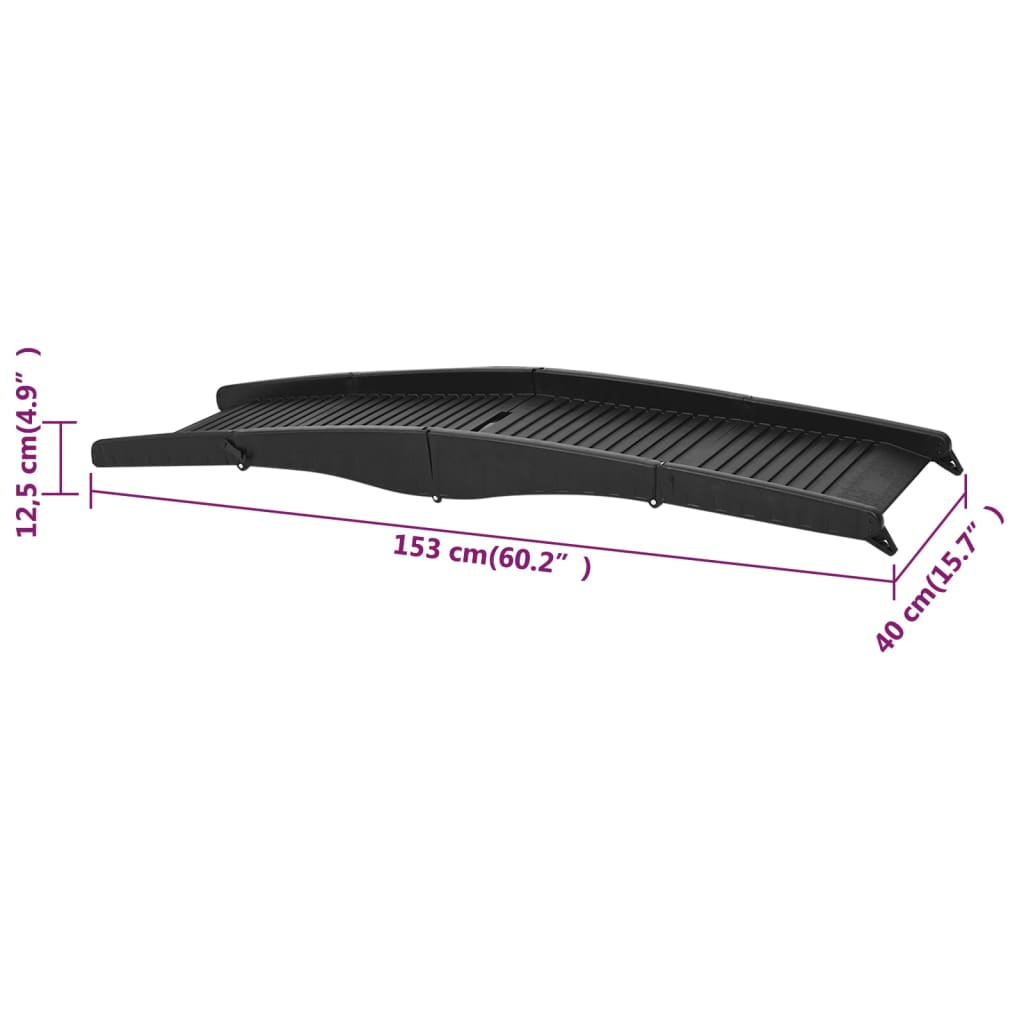 152231 vidaXL Folding Dog Ramp Black 153x40x12,5 cm Plastic
