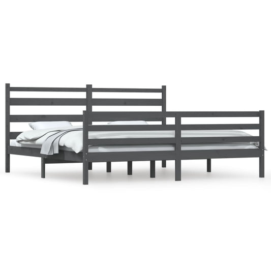 Bed Frame | Grey | Solid pine wood | 200x200 cm | Durable | Bed Frame Bed Frame | Grey | Solid pine wood | 200x200 cm | Durable | Bed Frame