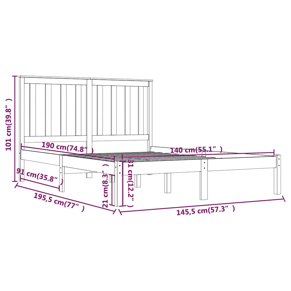 3103827 vidaXL Bed Frame without Mattress Black Solid Wood 140x190 cm (810001+818524)