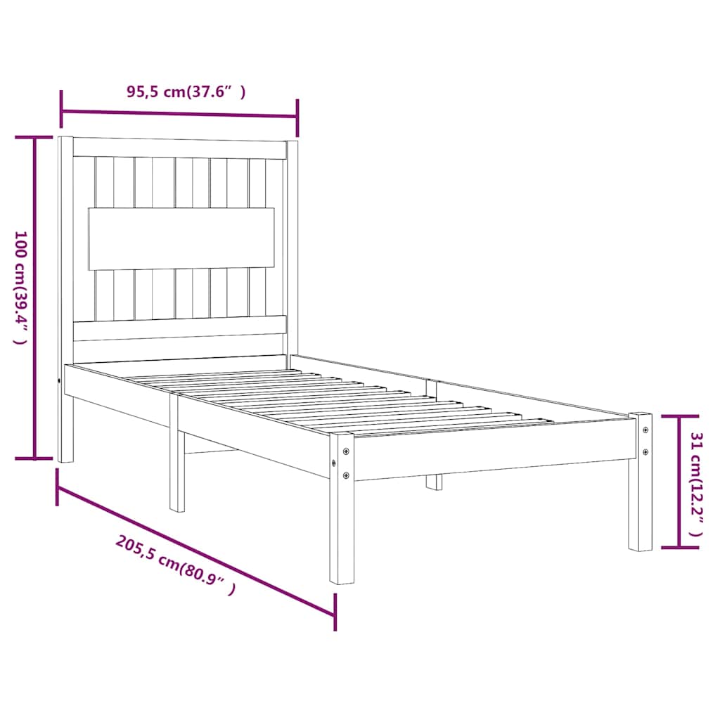 Bed Frame without Mattress White Solid Wood 90x200 cm